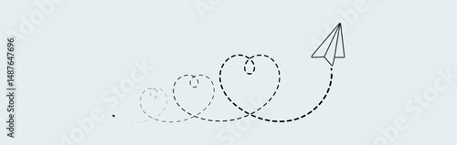 paper plane with dotted line trail trace icon, Vector paper airplane