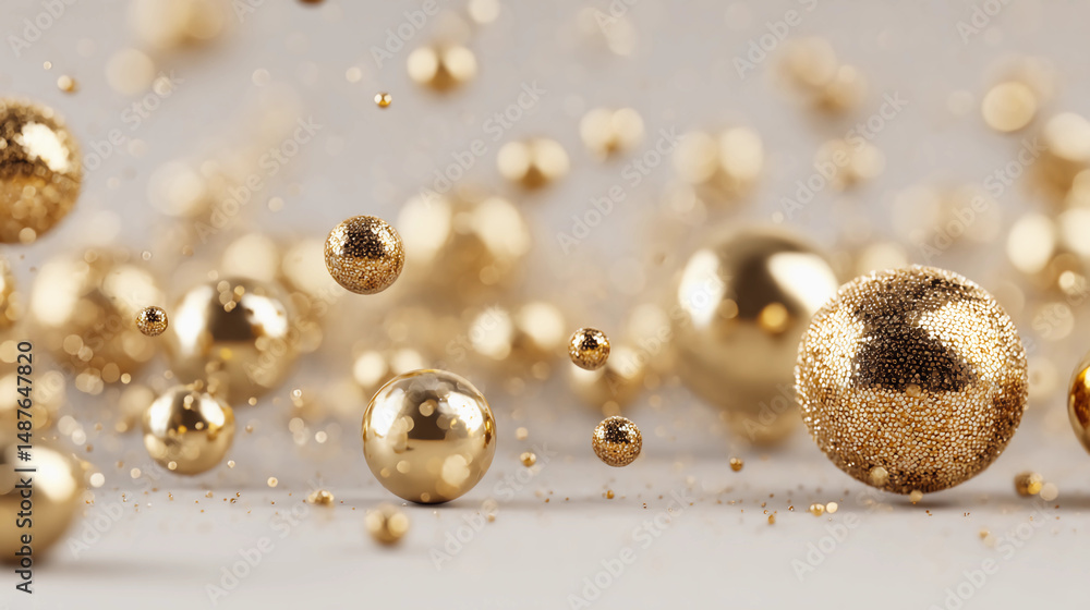 Clustered golden orbs and particles on white background, soft sparkle, macro lighting Clustered golden orbs and particles on white background, soft sparkle, macro lighting
