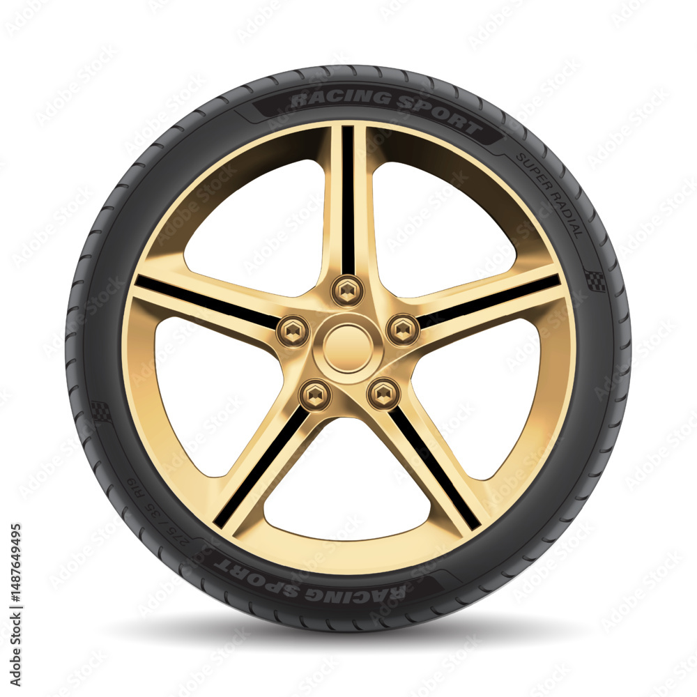 Fototapeta premium Realistic aluminum car wheel with tire style sport racing on white background vector