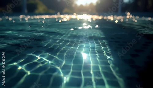 Swimming pool clear water surface under sunshine