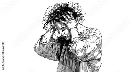 hand drawn confusion concept. people with anxiety are surrounded by thoughts Mental disorders and chaos in consciousness, find answers. vector illustration