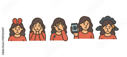A girl in depress mood vector, Different moods of a girl
