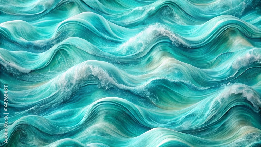 Fototapeta premium Abstract Teal Ocean Waves A Serene Seascape of Rolling Currents and Foaming Whitecaps