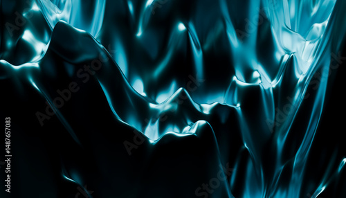 Abstract blue 3D render of fluid silky waves