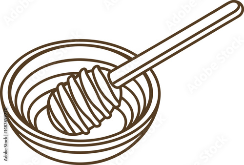 Honey dipper in bowl line art simple illustration of sweet food ingredient and kitchen tool