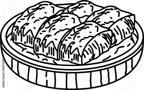 Tasty baklava dessert in a plate traditional sweet pastry, layered with nuts and honey syrup