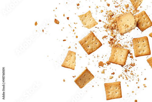 Delicious cracker pieces crumbles snack food photography culinary baking ingredient recipe isolated elements isolated on transparent background
