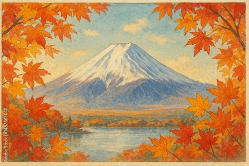 Scenic Watercolor Postcard of Country Landmark in Season
