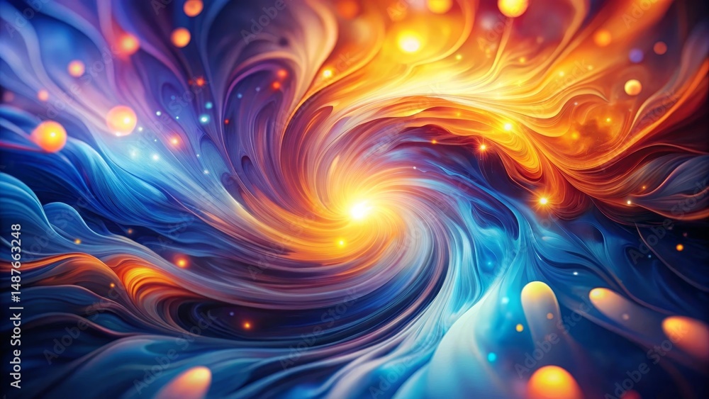 Obraz premium Abstract Swirling Nebula of Vibrant Hues and Glowing Particles in a Dynamic Composition