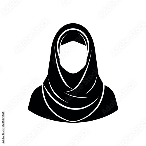 Elegant Silhouette of a Woman Wearing a Traditional Muslim Hijab