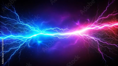Clashing Energy Streams A Dynamic Display of Blue and Pink Electrical Discharge in a Dark Cosmic Background