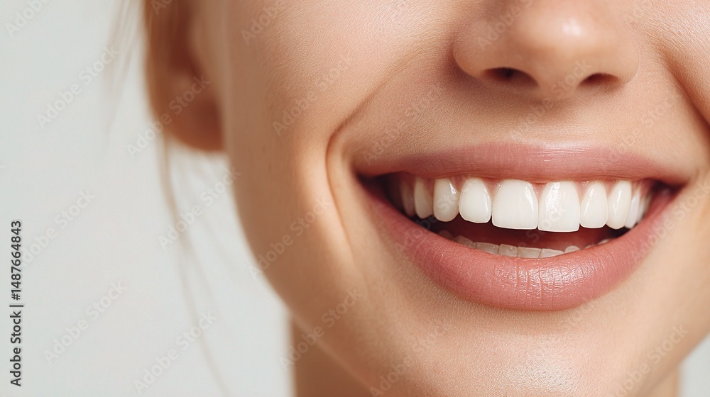 Fototapeta premium Happy Young Girl with Neat Combed Hair Smiling Joyfully Close Up