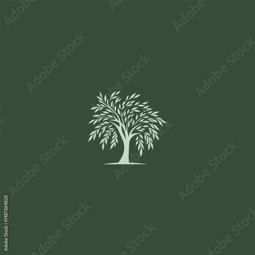 Willow tree logo in graceful and minimalist illustration style.
