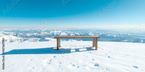 Wallpaper Mural Wooden Bench Overlooking Breathtaking Snowy Mountain Range Panoramic View Torontodigital.ca