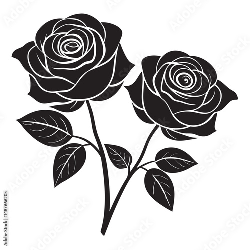 Wallpaper Mural Two Black Roses With Thorns and Leaves Vector Torontodigital.ca