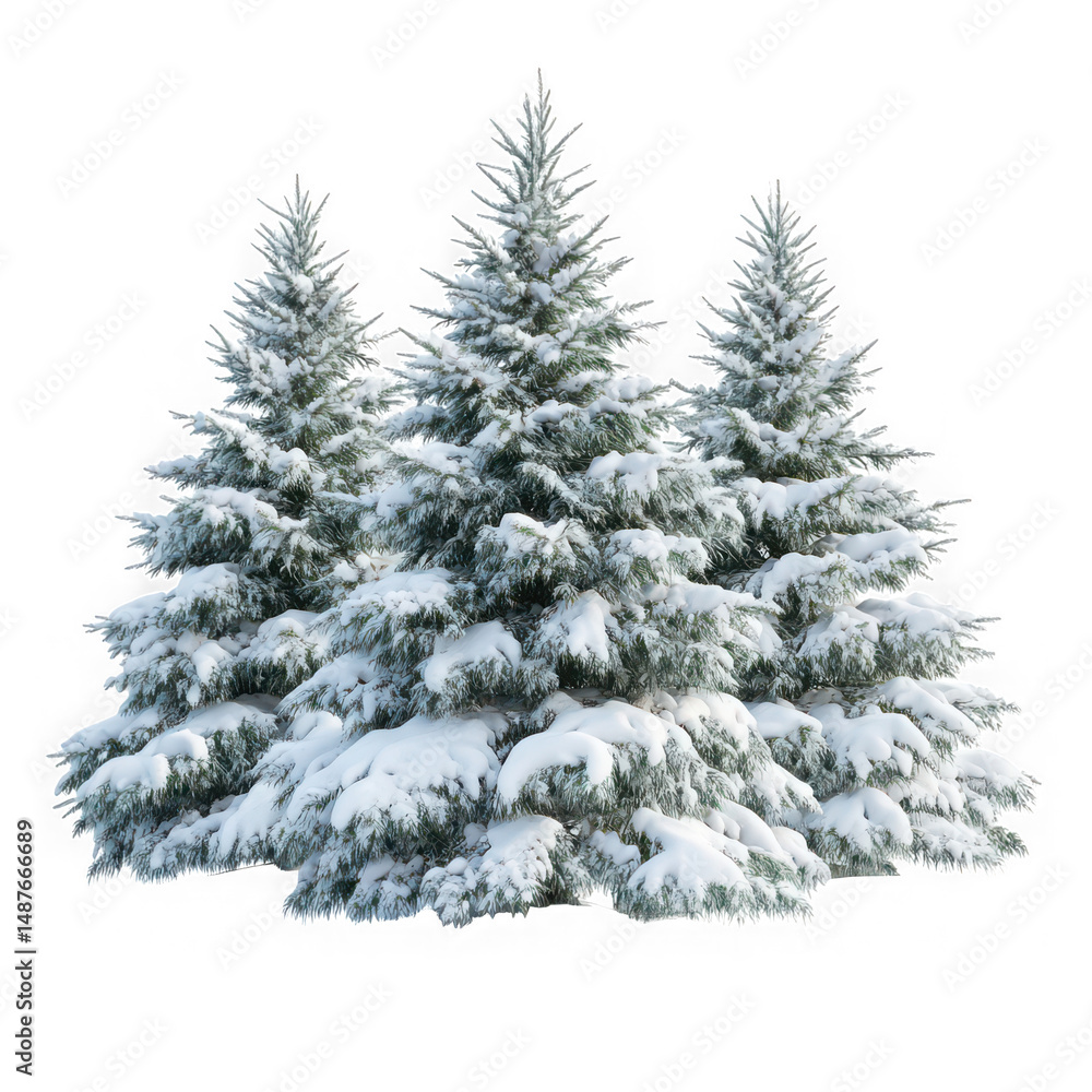 Obraz premium Snowy pine trees winter evergreen forest nature landscape christmas holiday season scenery isolated on transparent background