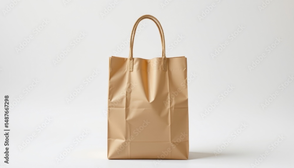 A plain brown paper shopping bag with handles, isolated on a white background A plain brown paper shopping bag with handles, isolated on a white background