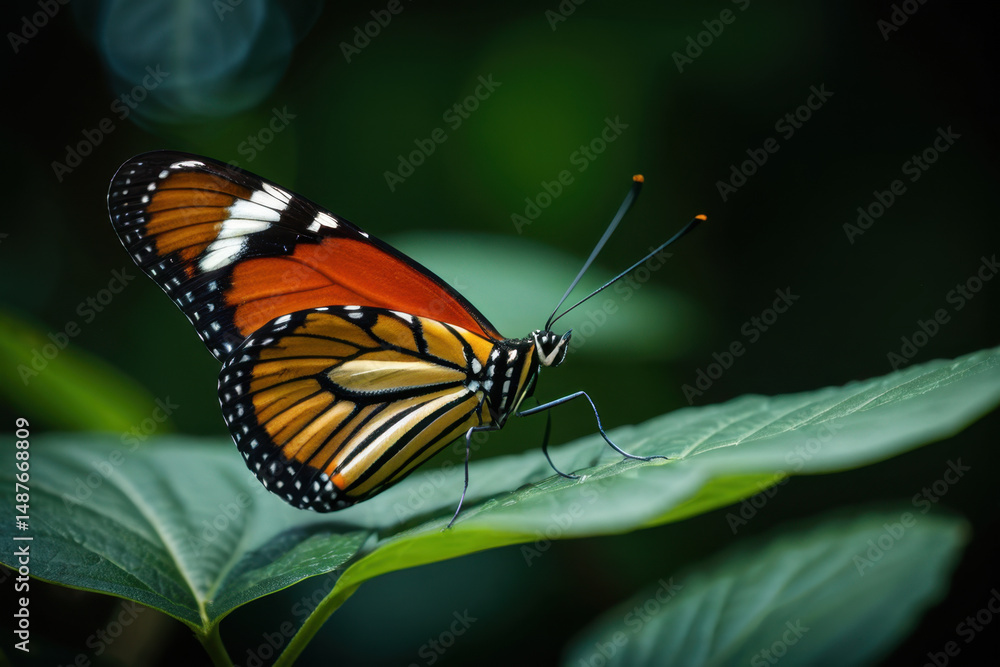Obraz premium A close-up photo of a butterfly resting on a leaf