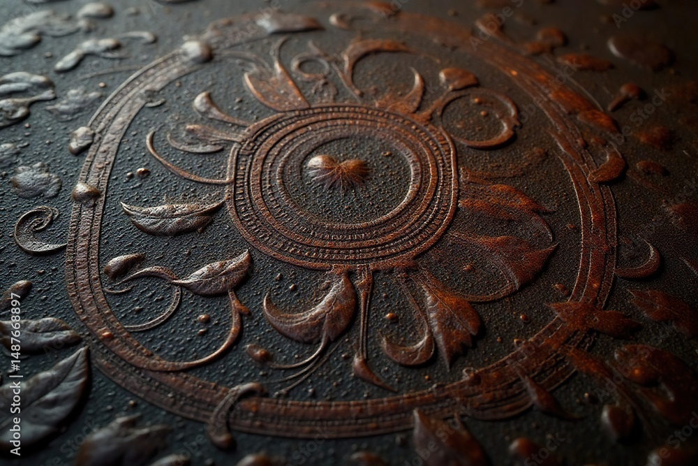 Naklejka premium Intricate embossed leather, dark brown, rich detail, illustration, backdrop