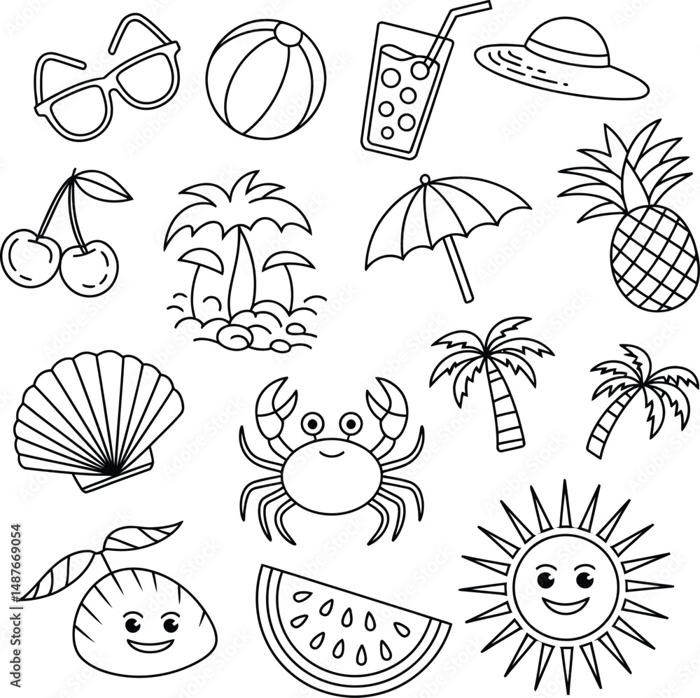 set of summer beach icon vector set of summer beach icon vector