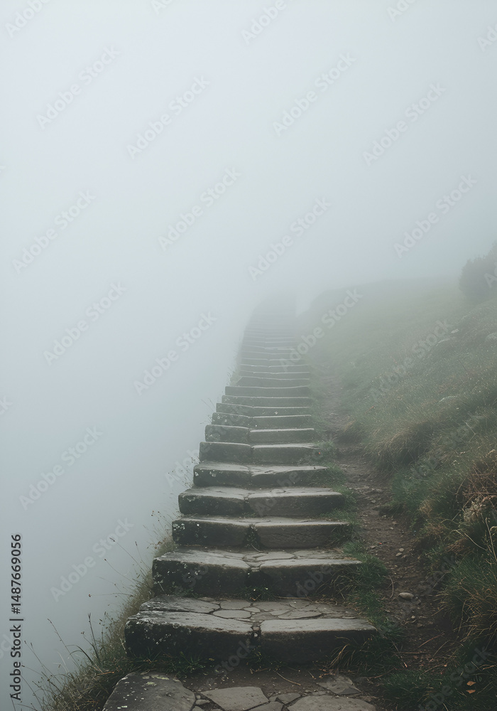 Obraz premium Foggy mountain stairs