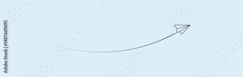 paper plane with dotted line trail trace icon, Vector paper airplane