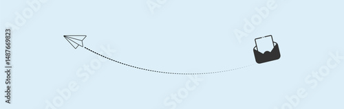 paper plane with dotted line trail trace icon, Vector paper airplane