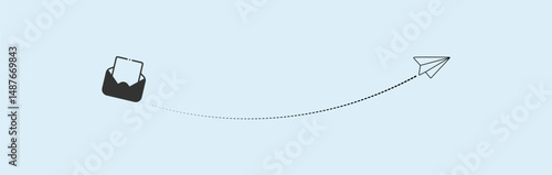 paper plane with dotted line trail trace icon, Vector paper airplane
