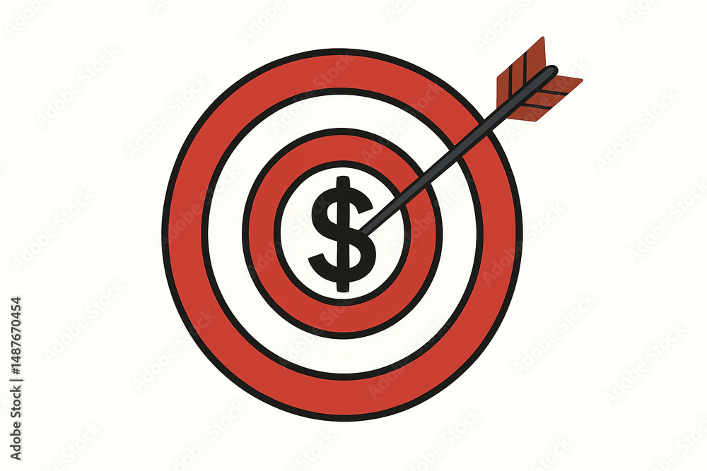 A creative illustration of a target featuring a dollar sign, symbolizing financial goals and success in business strategies. Ideal for marketing and investment themes. A creative illustration of a target featuring a dollar sign, symbolizing financial goals and success in business strategies. Ideal for marketing and investment themes.