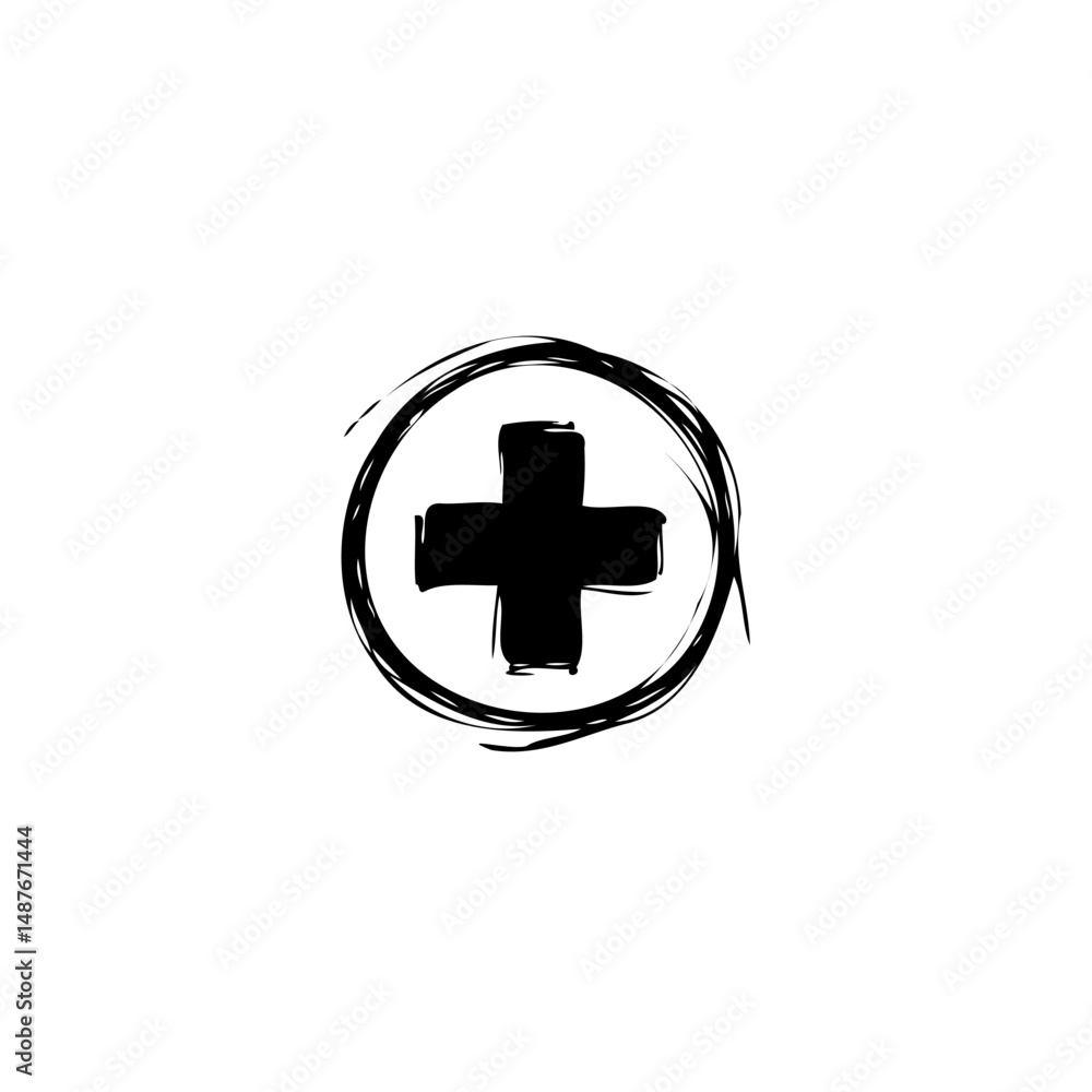 Fototapeta premium Grunge plus sign within a loosely drawn circle creating a textured effect