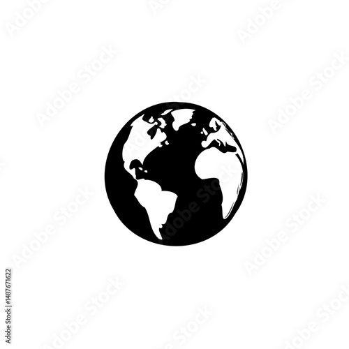 Elegant monochrome globe icon depicting continents for global themes