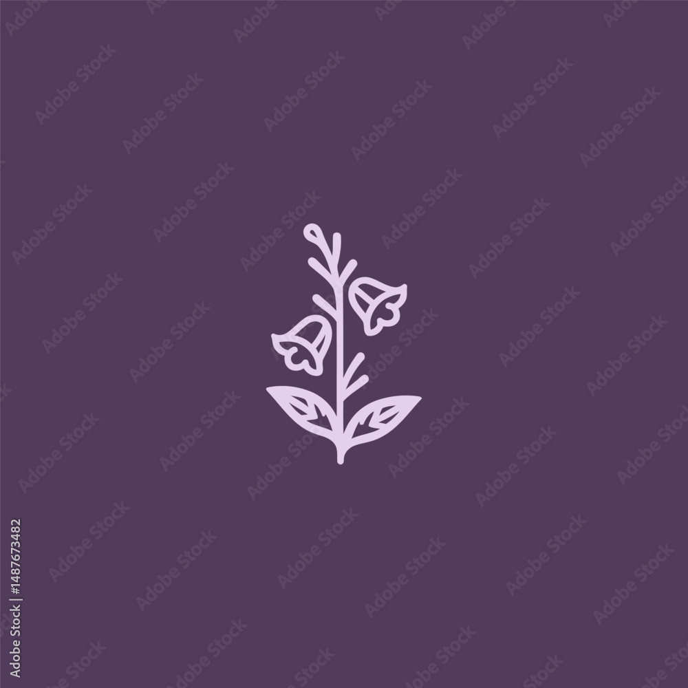 Foxglove flower logo in elegant and minimalist line art style. Foxglove flower logo in elegant and minimalist line art style.