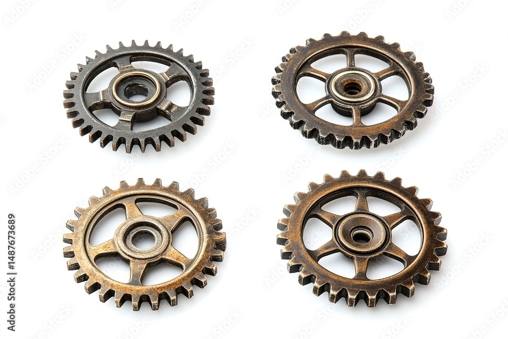 Four metal cogwheels isolated on a white background Four metal cogwheels isolated on a white background