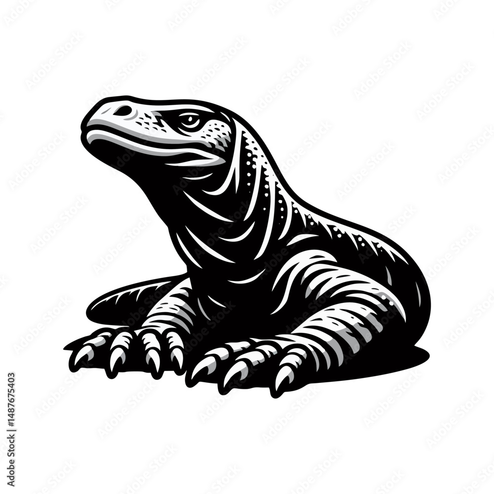 Obraz premium Komodo vector, graphic lizard, dangerous predator, fierce dragon, indonesia reptile for app asset, icon use, branding identity, merchandise vector, and stock design
