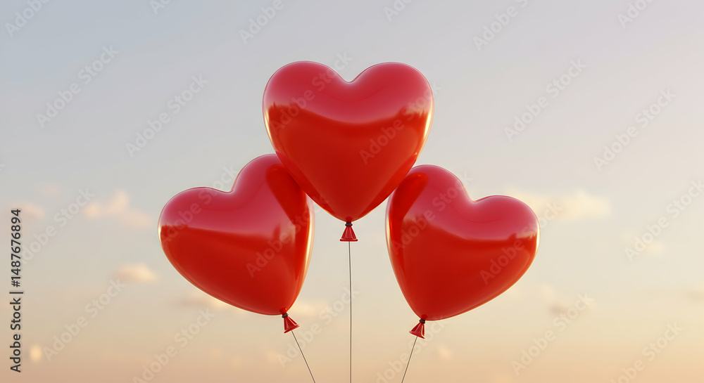 heart, hearts, balloon, Three Red Heart Balloons Against a Sunset Sky heart, hearts, balloon, Three Red Heart Balloons Against a Sunset Sky
