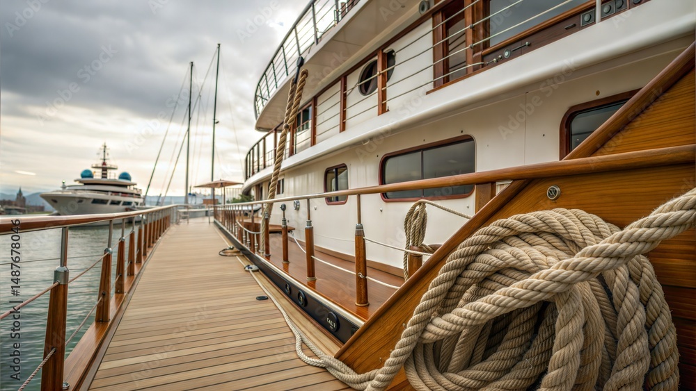 Fototapeta premium Close-up of Yacht Rope with Wooden Accents 