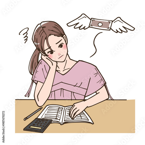 お金がなくなって困っている女性のイラスト