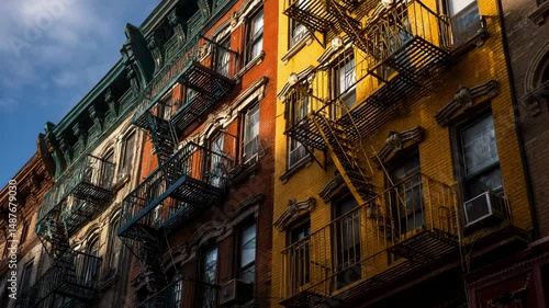 Wallpaper Mural Colorful urban apartment buildings with fire escapes. Torontodigital.ca