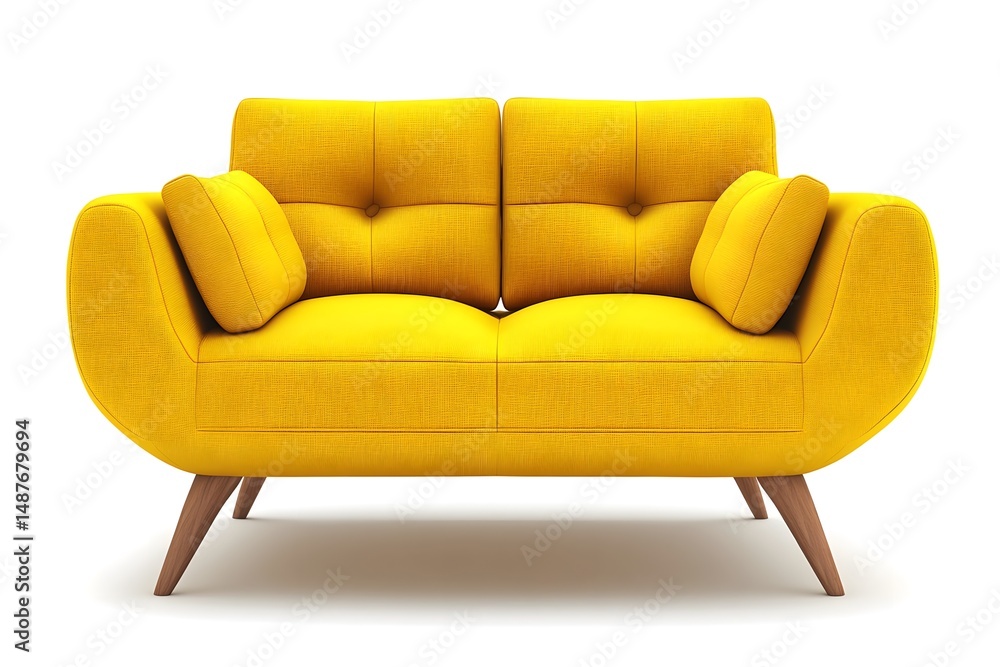 Fototapeta premium Yellow compact sofa. Interior design concept. Isolated object on white background.