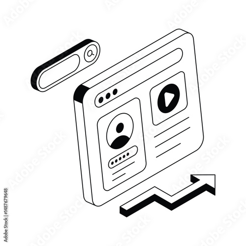 A premium isometric outline icon of web content panel