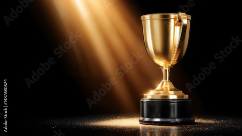 Golden trophy shines under spotlight, symbolizing achievement and victory in competitive events