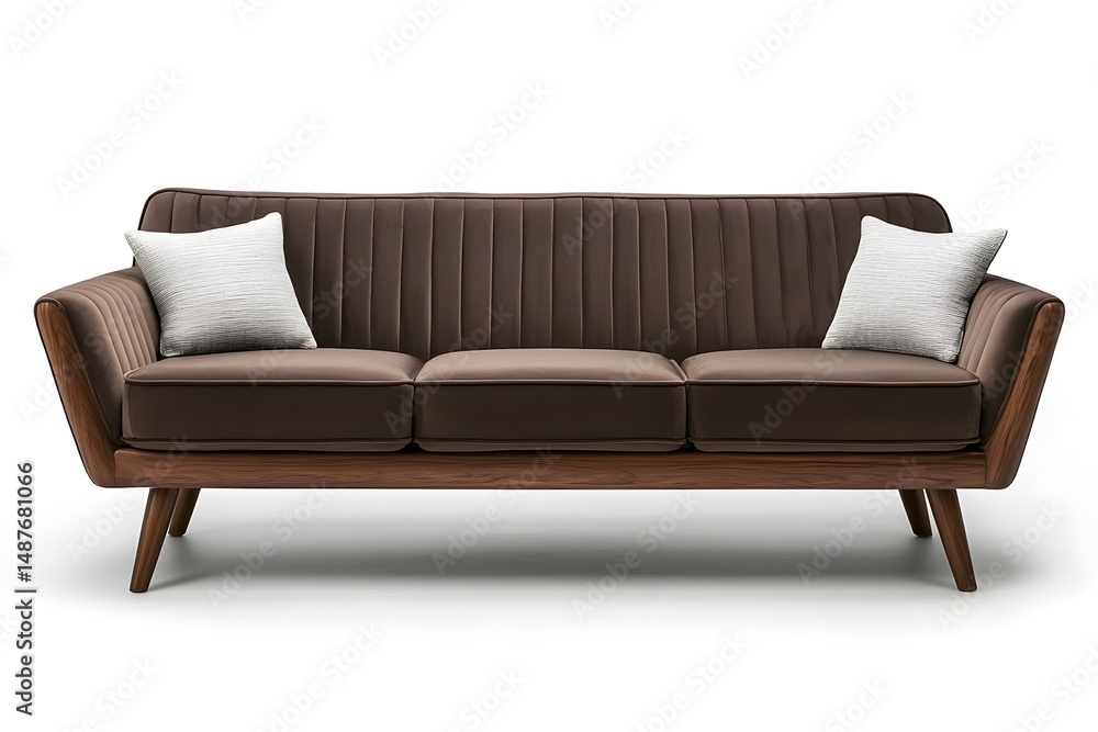 Fototapeta premium Brown minimalist sofa. Interior design concept. Isolated object on white background.