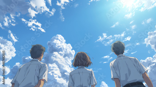 夏の高校生たちの後ろ姿