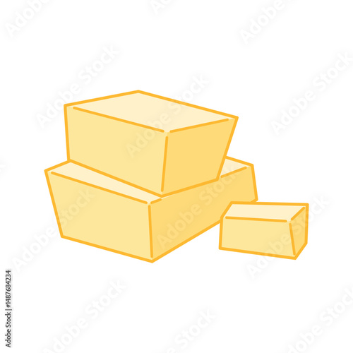 Three uneven butter cubes stacked casually.
