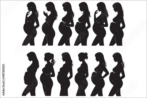 Pregnancy Silhouette Wall Art – Stages of Pregnancy Trimester Illustration – Maternity Gift for Mom-to-Be

