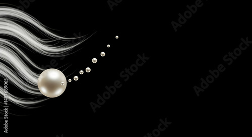 pearl,  pearls,  white, Elegant Pearls and Swirling White Lines on Black Background