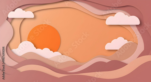 sunset,  landscape,  paper cut, Paper Cut Sunset Landscape