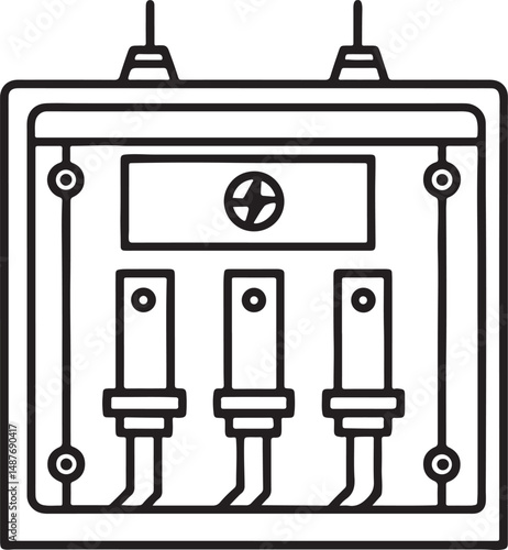 electric circuit breaker panel line art, black outline, vector and illustration, coloring book page line art drawing