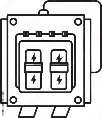electric circuit breaker panel line art, black outline, vector and illustration, coloring book page line art drawing