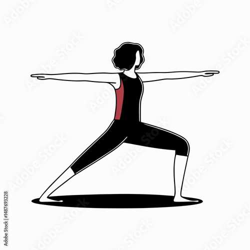 Woman practicing yoga in warrior pose on a flat surface  